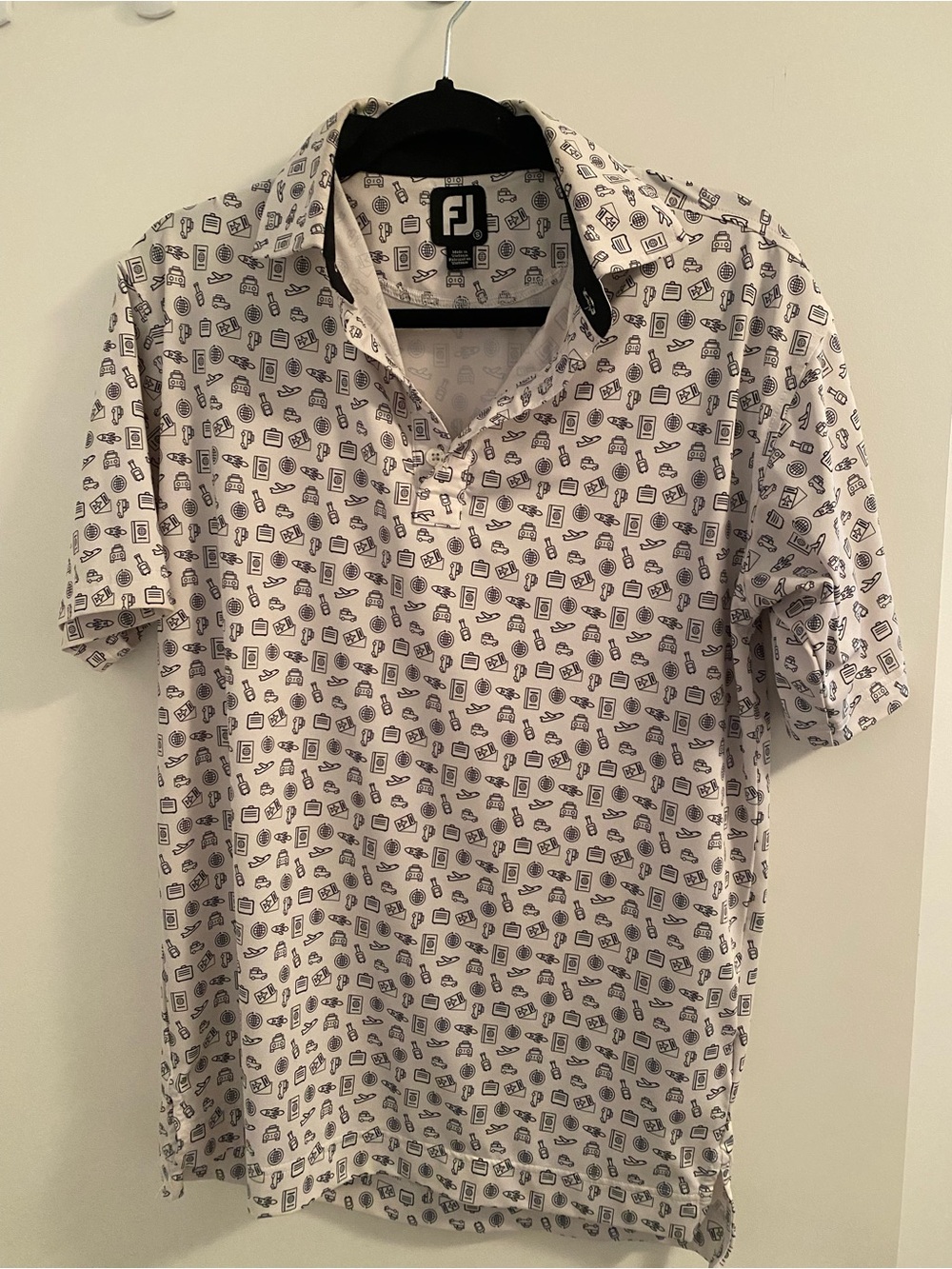 Mens FootJoy Travel Lisle White and Black polo shirt size small
